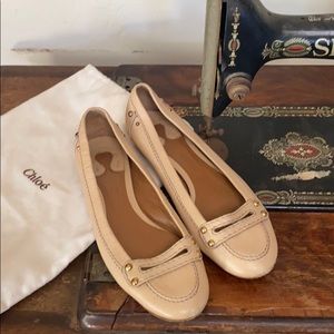 Chloe Tan Leather round toe loafers